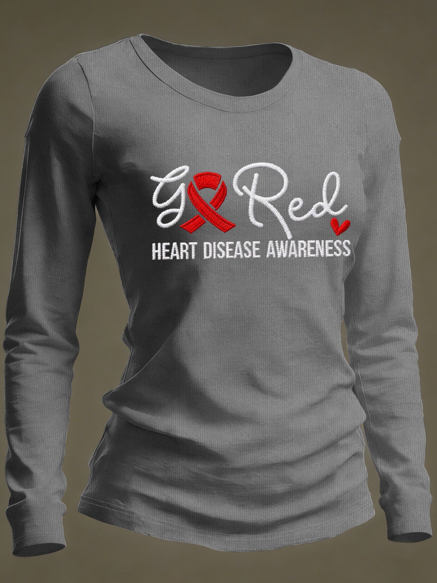 Women's Casual Heart Disease Awareness Print Long-Sleeve T-Shirt