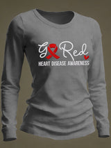 Women's Casual Heart Disease Awareness Print Long-Sleeve T-Shirt