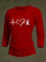 Women's Casual Heart Disease Awareness Print Long-Sleeve T-Shirt