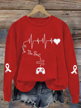 Women's Casual Heart Disease Awareness Keep The Beat Printed Long-Sleeve Sweatshirt