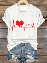 Women's Casual Heart Disease Awareness Printed Short-Sleeve T-Shirt