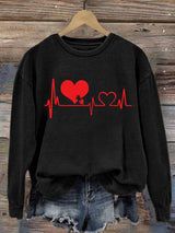 Women's Casual Heart Disease Awareness In February Wear Red Printed Long-Sleeve Sweatshirt