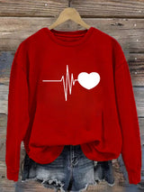 Women's Casual Heart Disease Awareness In February Wear Red Printed Long-Sleeve Sweatshirt