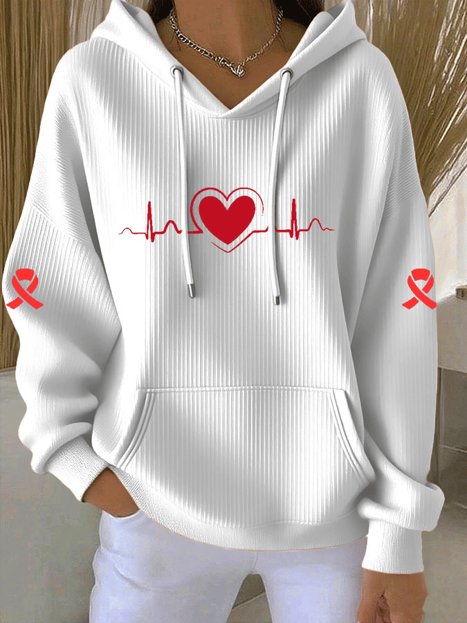 Women's Heart Disease Awareness Print Long-Sleeve Hooded Sweatshirt