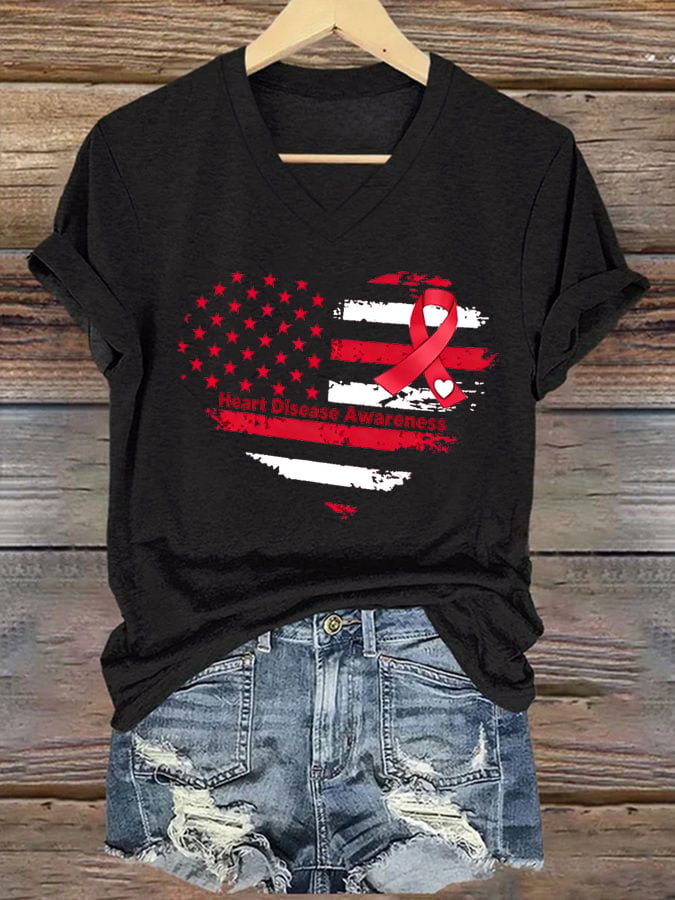 Women's Heart Disease Awareness Printed T-shirt