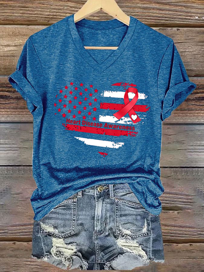 Women's Heart Disease Awareness Printed T-shirt