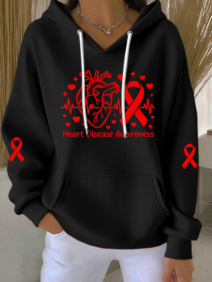 Women's Heart Disease Awareness Print Long-Sleeve Hooded Sweatshirt