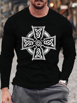 Men's Casual Celtic Cross Print Long Sleeve T-Shirt