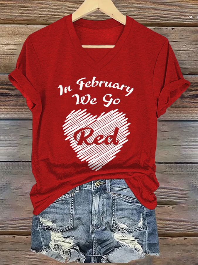 Women's Casual Heart Disease Awareness Printed Short-Sleeve T-Shirt