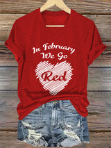Women's Casual Heart Disease Awareness Printed Short-Sleeve T-Shirt