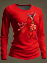 Women's Casual Heart Disease Awareness Print Long-Sleeve T-Shirt