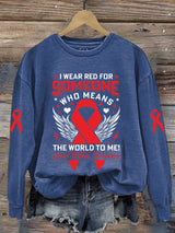 Women's Casual Heart Disease Awareness In February Wear Red Printed Long-Sleeve Sweatshirt