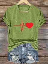 Women's Casual Heart Disease Awareness Printed Short-Sleeve T-Shirt