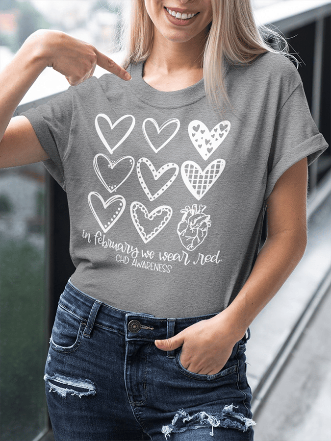 Women's Heart Disease Awareness Print T-shirt