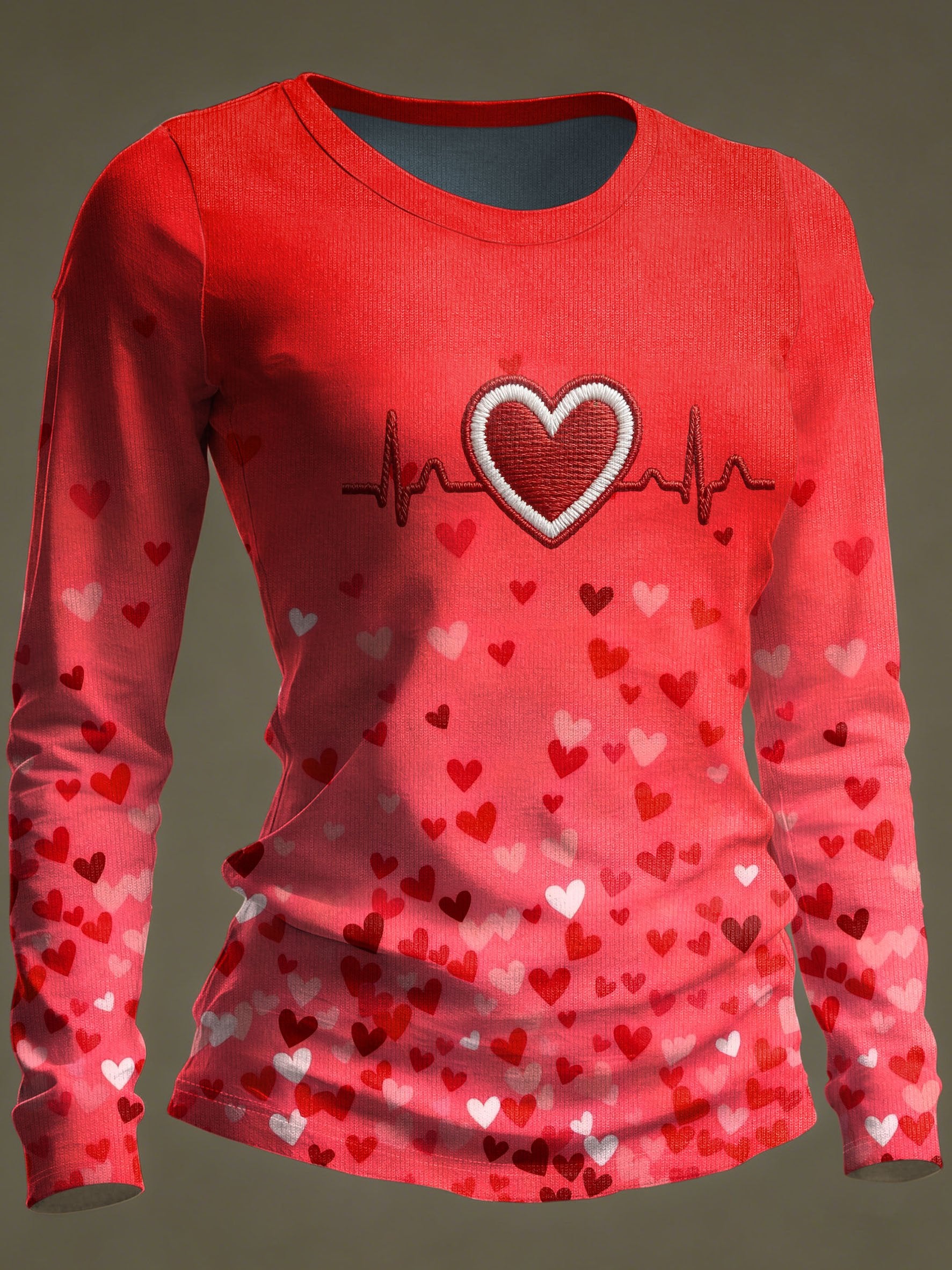 Women's Casual Heart Disease Awareness Print Long-Sleeve T-Shirt