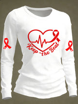 Women's Casual Heart Disease Awareness Print Long-Sleeve T-Shirt