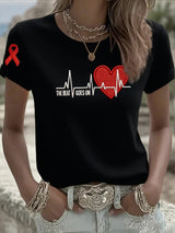 Women's Casual Heart Disease Awareness T-shirt (THE BEAT GOES ON)