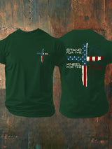 Men's Stand For The Flag Kneel For The Cross Printed Casual T-Shirt