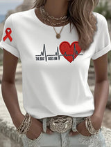 Women's Casual Heart Disease Awareness T-shirt (THE BEAT GOES ON)