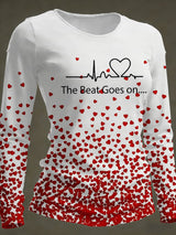 Women's Casual Heart Disease Awareness Print Long-Sleeve T-Shirt