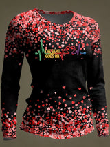 Women's Casual Heart Disease Awareness Print Long-Sleeve T-Shirt