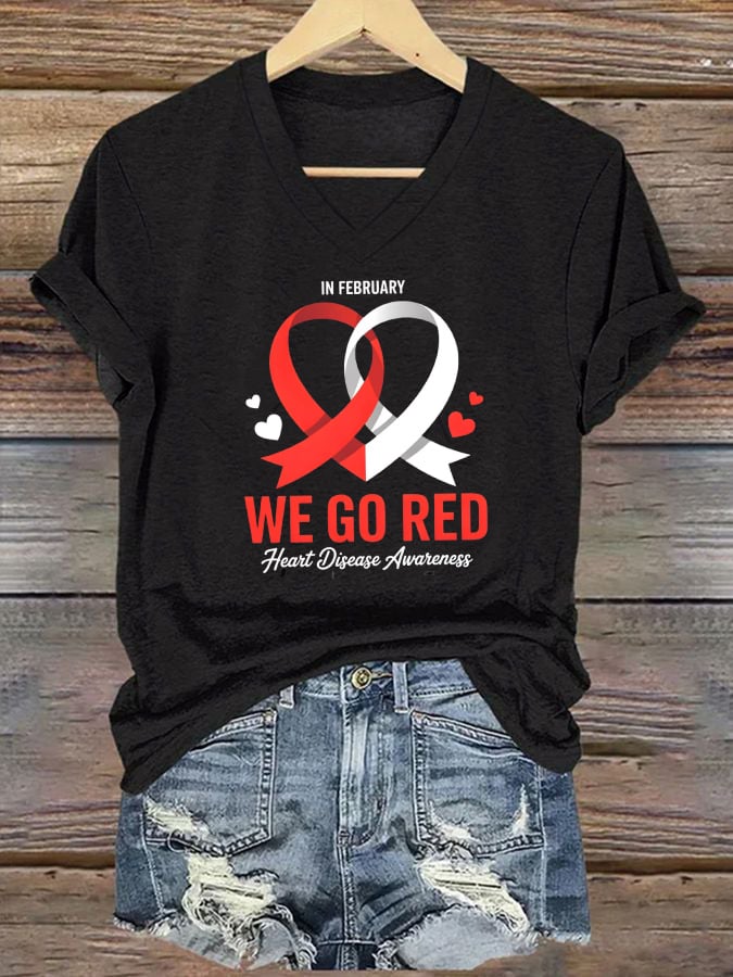 Women's Heart Disease Awareness Print T-shirt