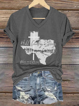 Women's Western Texas Print V-Neck Short Sleeve T-Shirt