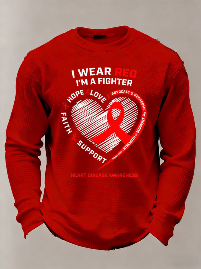 Men's casual heart disease awareness waffle-knit T-shirt