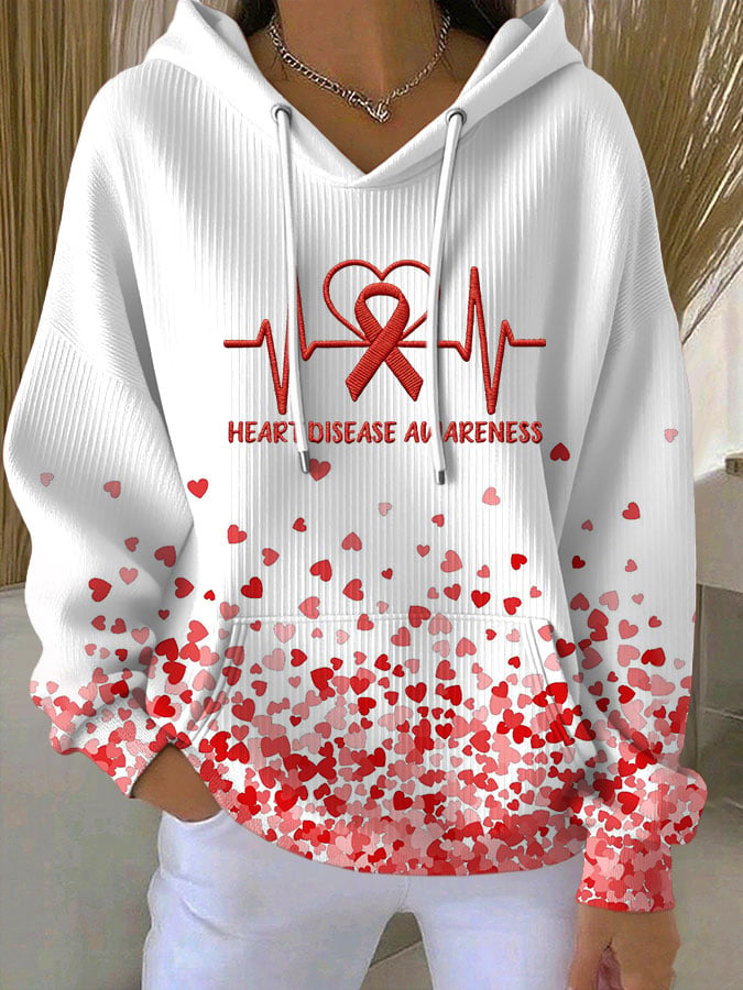 Women's Heart Disease Awareness Print Long-Sleeve Hooded Sweatshirt