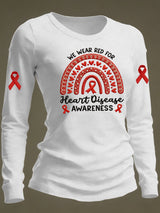 Women's Casual Heart Disease Awareness Print Long-Sleeve T-Shirt