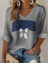 Women's Rugby Print Waffle Long Sleeve T-Shirt