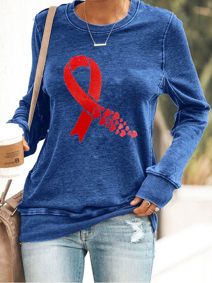 Women's Casual Heart Disease Awareness Printed Sweatshirt