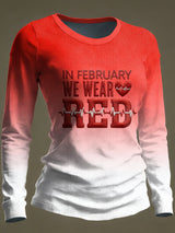 Women's Casual Heart Disease Awareness Print Long-Sleeve T-Shirt