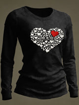 Women's Casual Heart Disease Awareness Print Long-Sleeve T-Shirt
