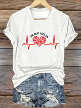 Men's Casual White THE BEAT GOES ON Heart Disease Awareness T-shirt