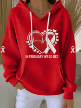 Women's Heart Disease Awareness Print Long-Sleeve Hooded Sweatshirt