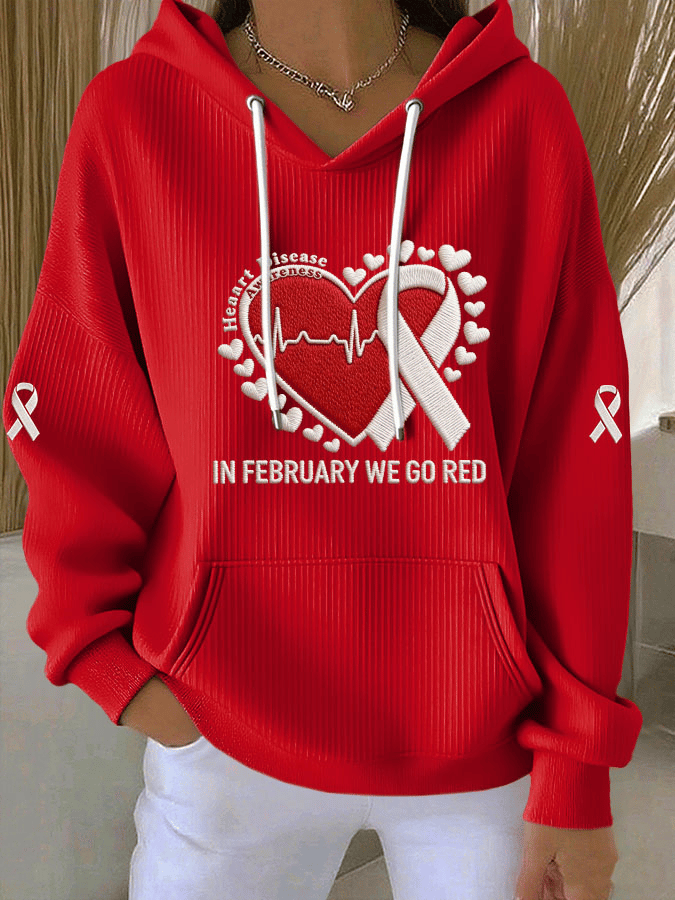 Women's Heart Disease Awareness Print Long-Sleeve Hooded Sweatshirt