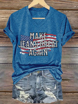 🔥Buy 3 Get 15% Off🔥V-Neck Retro Make Jeans Great Again Print T-Shirt