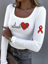 Women's casual heart disease awareness base layer shirt (THE BEAT GOES ON)