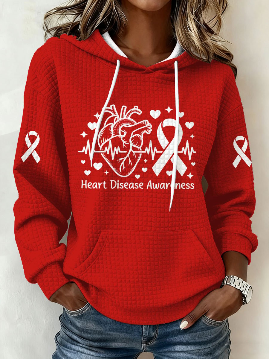 Women's Heart Disease Awareness Print Hooded Sweatshirt