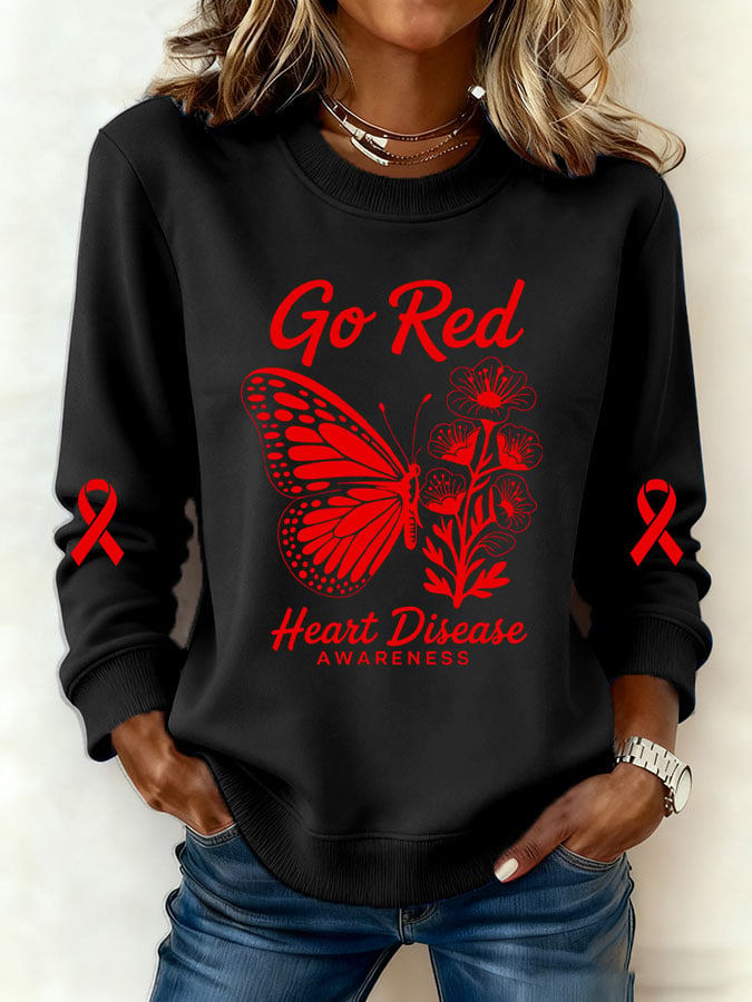 Women's Heart Disease Awareness Printed Sweatshirt