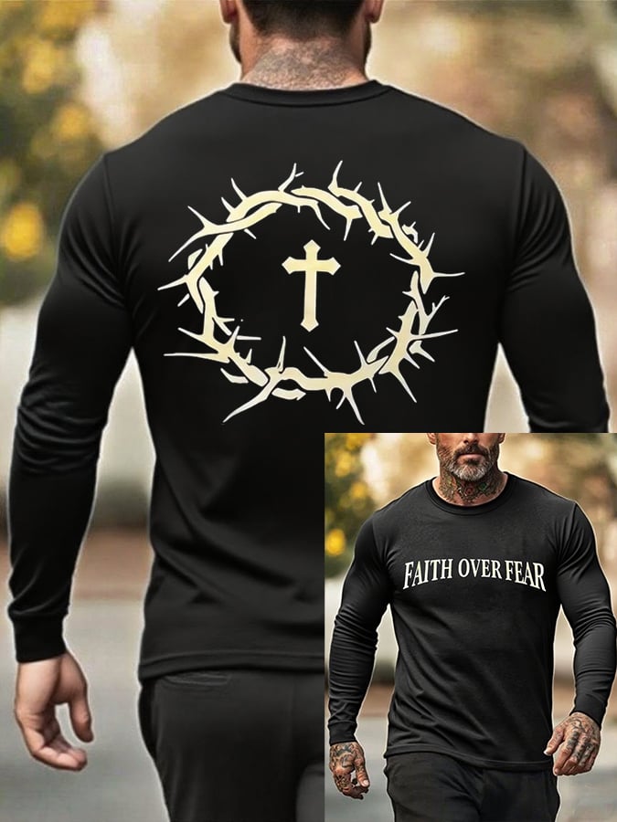 Men's Faith Over Fear Printed Casual T-Shirt