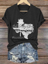 Women's Western Texas Print V-Neck Short Sleeve T-Shirt