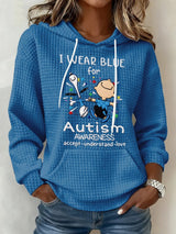 Retro Autism Awareness I Wear Blue For Autism Accept, Understand, Love Print Hoodie