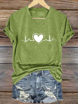Women's Casual Heart Disease Awareness Printed Short-Sleeve T-Shirt