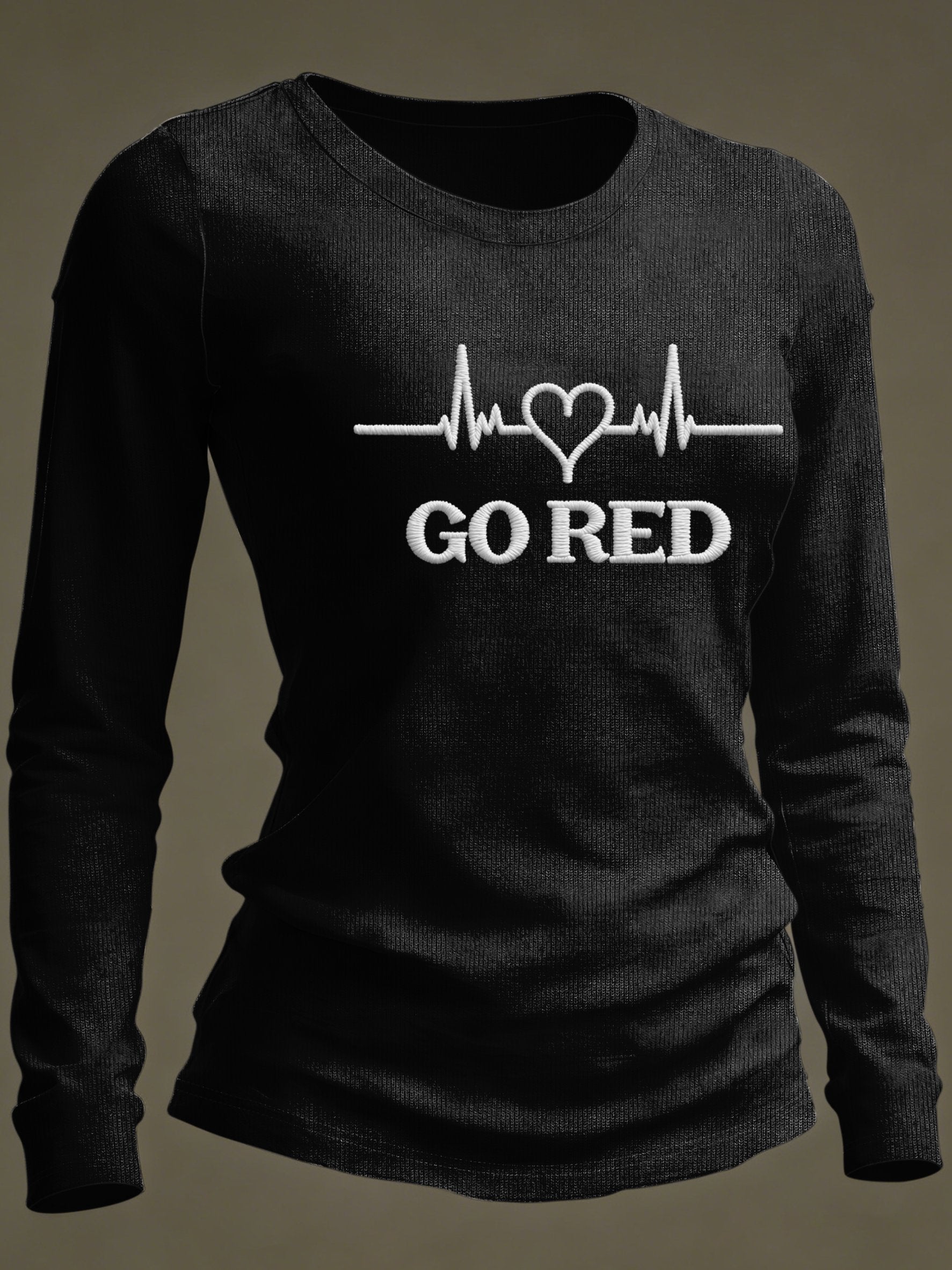 Women's Casual Heart Disease Awareness Print Long-Sleeve T-Shirt