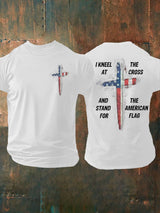 Men's Stand For The Flag Kneel For The Cross Printed Casual T-Shirt