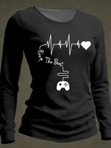 Women's Casual Heart Disease Awareness Print Long-Sleeve T-Shirt