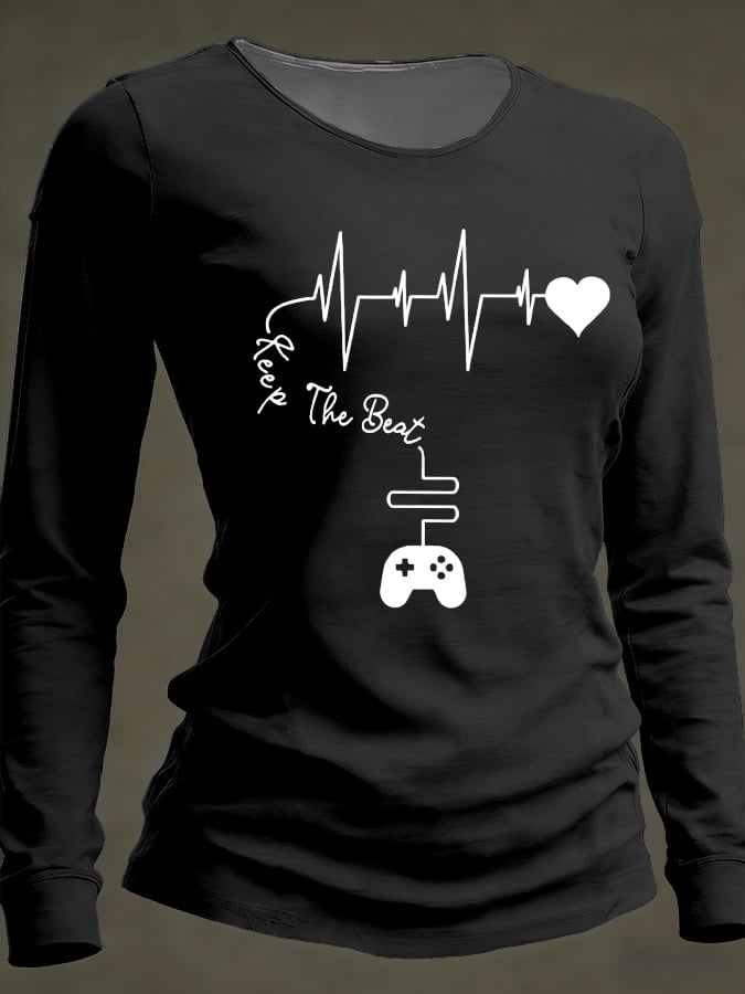 Women's Casual Heart Disease Awareness Print Long-Sleeve T-Shirt