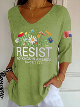 🔥Buy 3 Get 15% Off🔥V- Neck Retro Resist No Kings In America Since 1776 Print Shirt